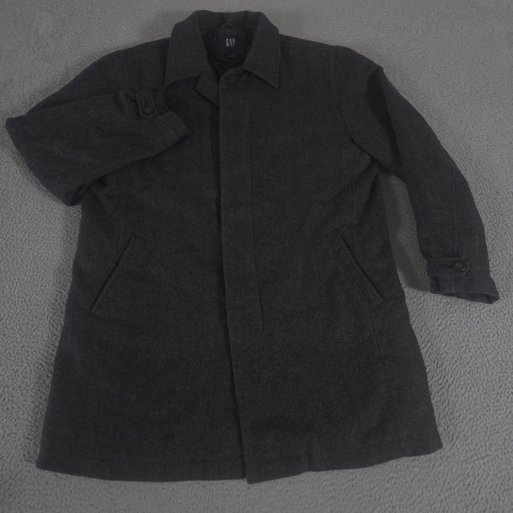 VINTAGE GAP Jacket Mens XL Gray Wool-Blend Car Coat Herringbone Quilted 90s Y2K